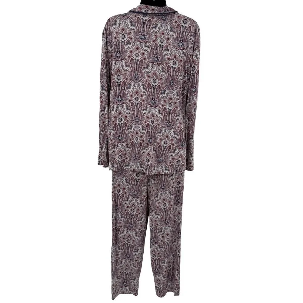 Soma Paisley Pajama Set in Maroon/Navy Multi | Top Large / Pants Medium